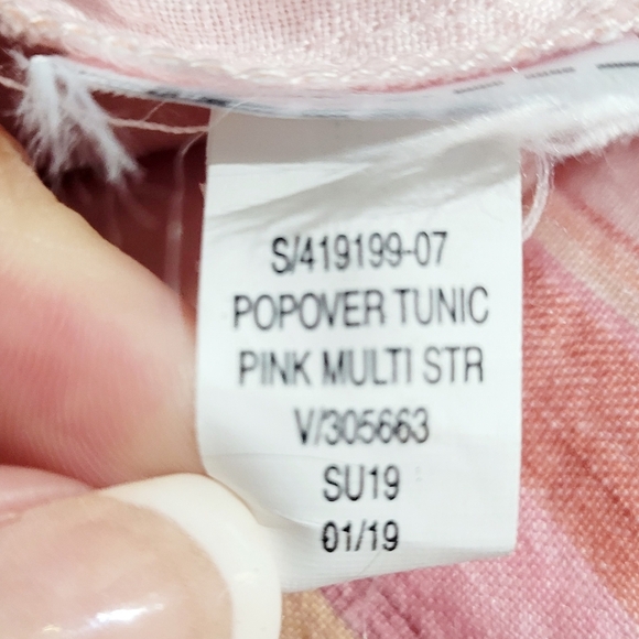 GAP Women’s Popover 100% Linen  Tunic Blouse Pink Multi Stripe Long Sleeve Large - Picture 11 of 11